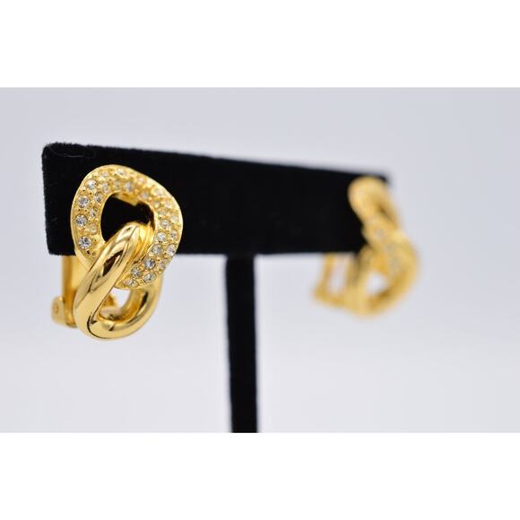 Christian Dior Vintage Crystal Clip On Earrings Linked Gold Signed 1980s BinH - Picture 4 of 12